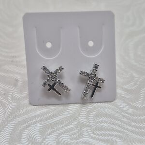 18k White Gold Filled Silver Cross Stud CZ Earrings